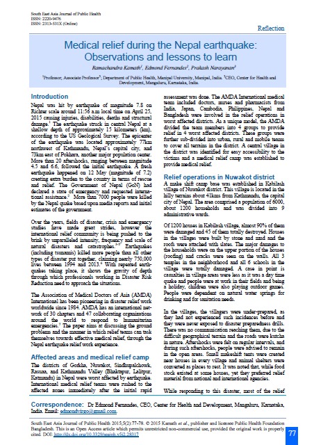 Medical relief during the Nepal earthquake: Observations and lessons to learn