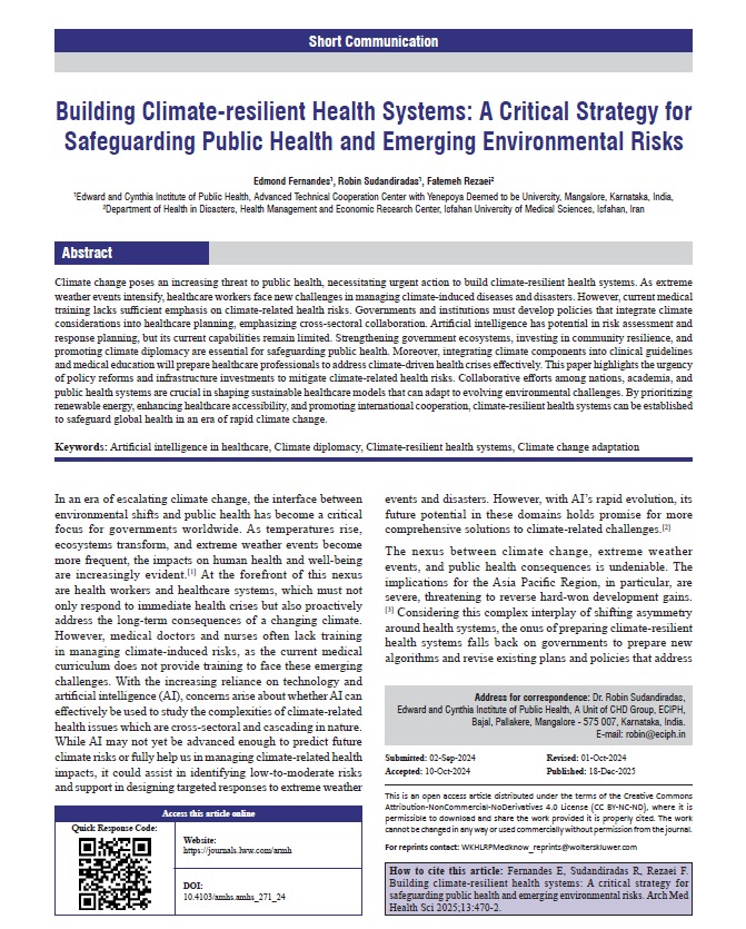 Building Climate resilient Health Systems: A Critical Strategy for Safeguarding Public Health and Emerging Environmental Risks